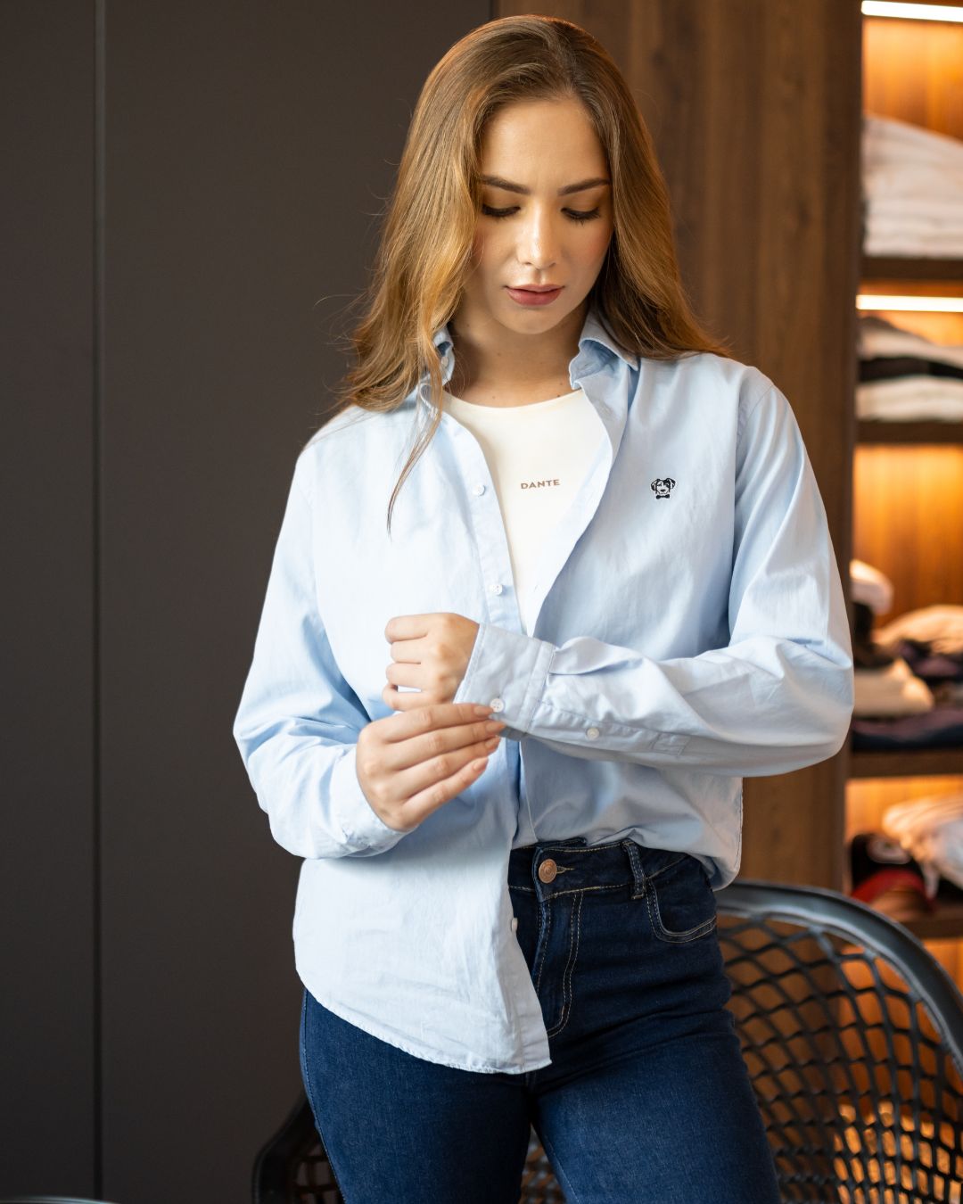 Camisa Antimanchas de Mujer Baby Blue - Slim Fit