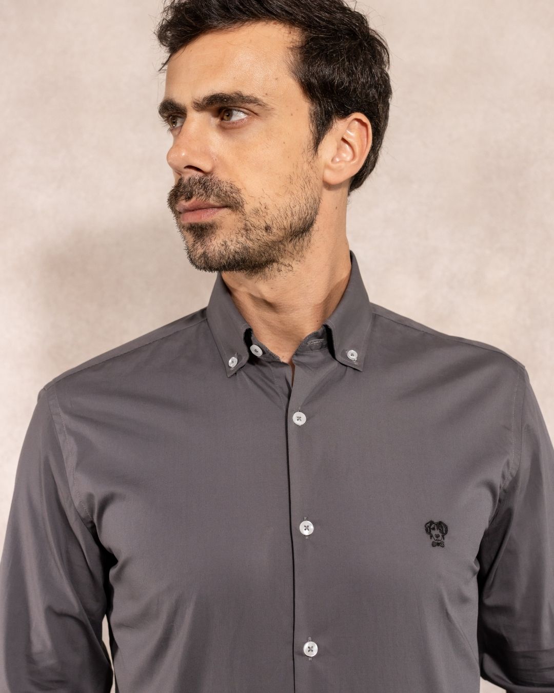 Camisa Antimanchas Popelina Gris Oscuro - Regular Fit