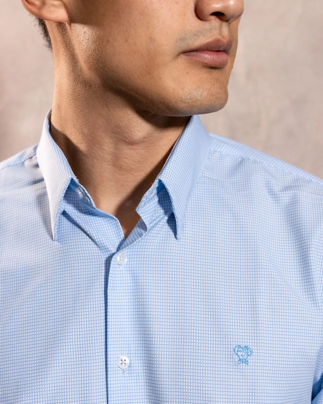 Camisa Performance Antiarrugas Cuadros Textura Azul claro