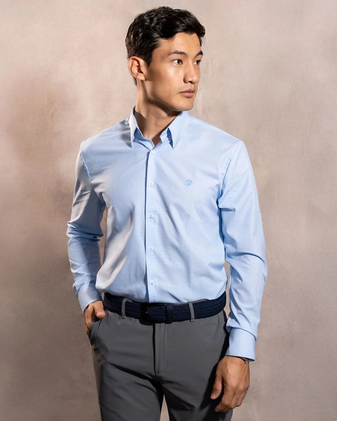 Camisa Performance Antiarrugas Cuadros Textura Azul claro