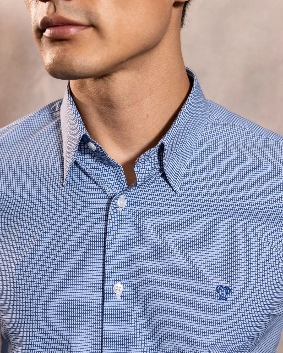 Camisa Performance Antiarrugas Cuadros Textura Azul Oscuro