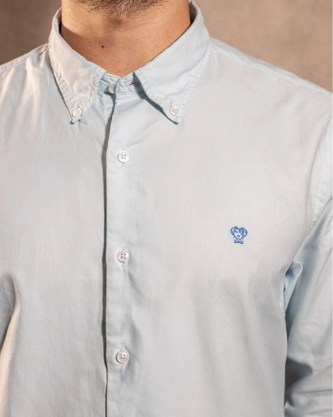 Camisa Antimanchas Oxford Azul Sky Logo Combinado
