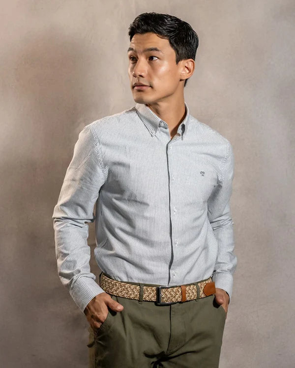 Camisa Antimanchas Oxford Rayas Dark Grey Cornell - Regular Fit