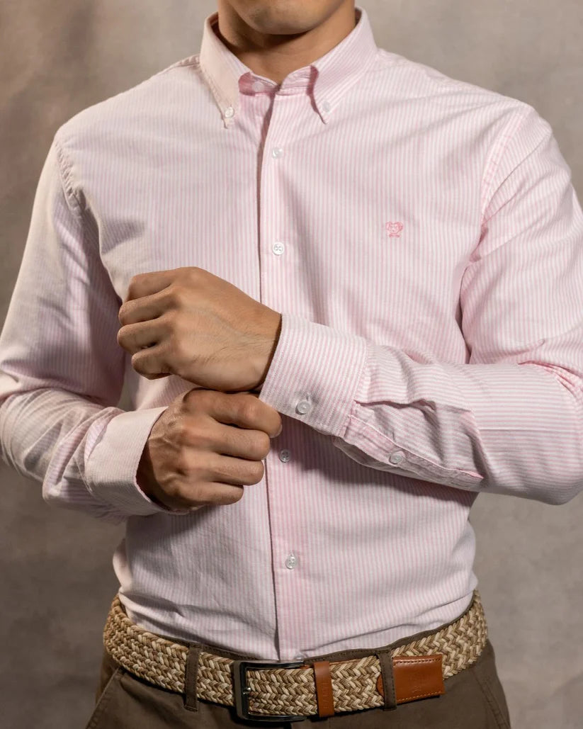 Camisa Antimanchas Oxford Rayas Light Pink Columbia - Regular Fit