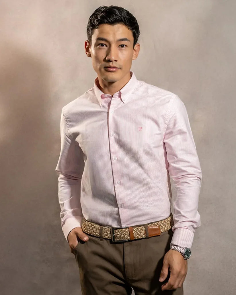 Camisa Antimanchas Oxford Rayas Light Pink Columbia - Regular Fit