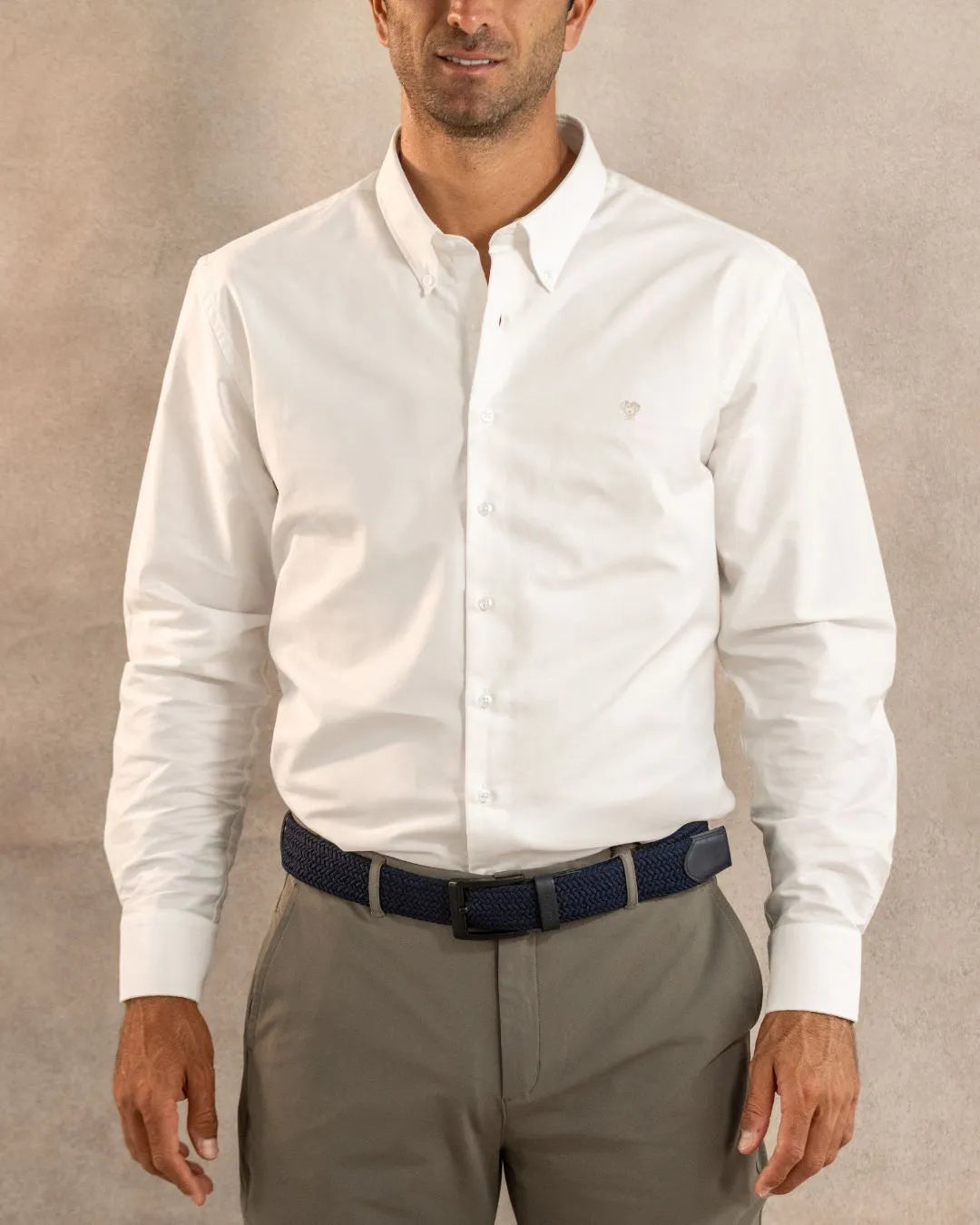 Camisa Antimanchas Oxford Blanco Logo Beige