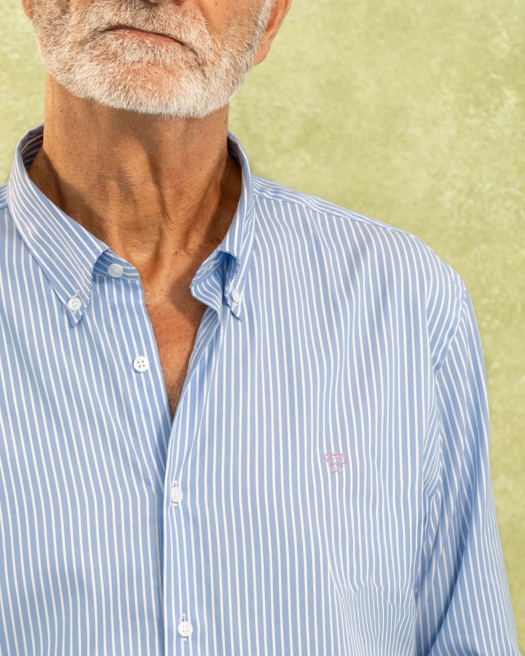 Camisa Antimanchas Oxford Rayas Azul Princeton Logo Rosado