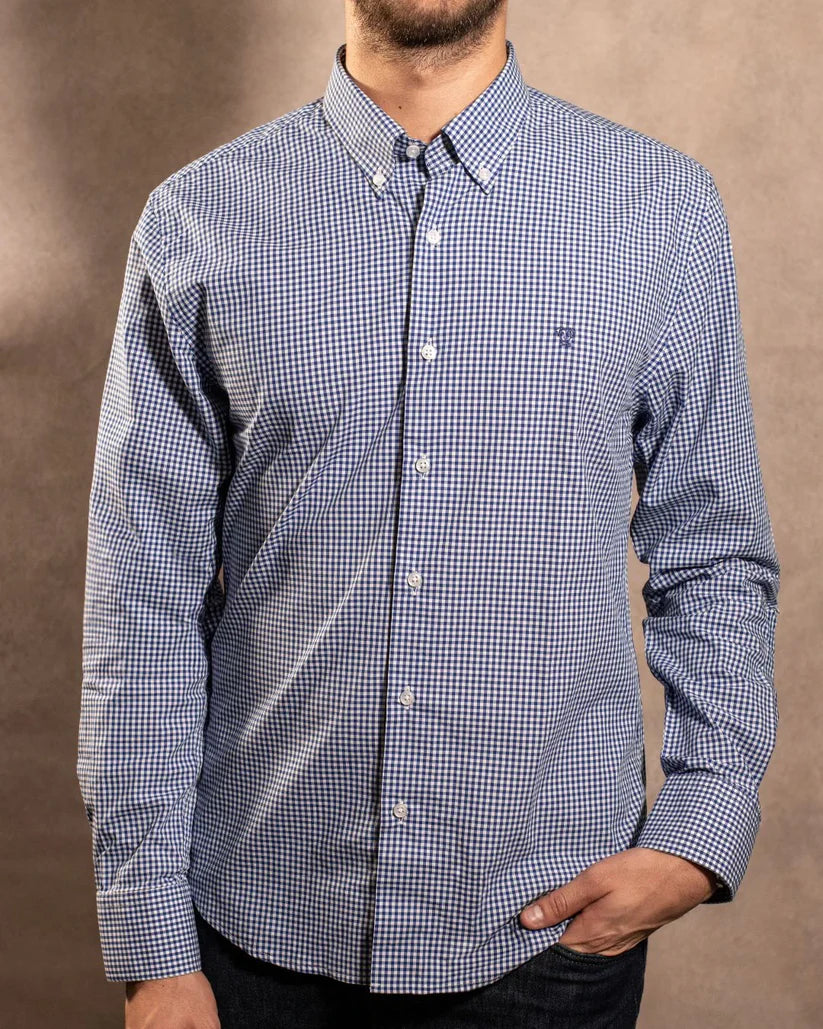 Camisa Antimanchas Popelina Cuadros Azul Oscuro Berna - Regular Fit