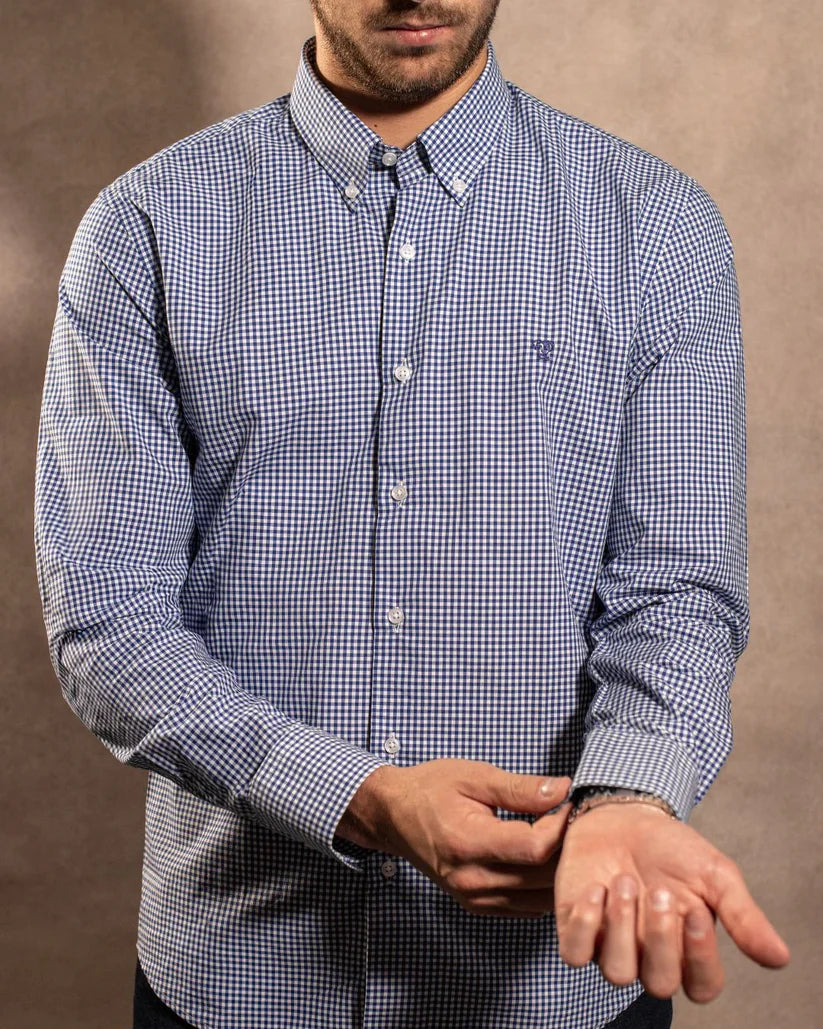 Camisa Antimanchas Popelina Cuadros Azul Oscuro Berna - Regular Fit