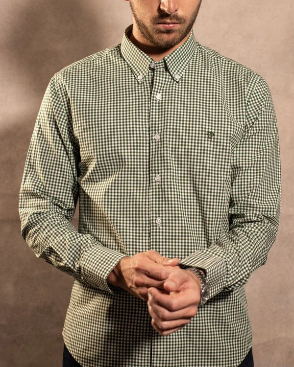 Camisa Antimanchas Popelina Cuadros Verde Oscuro Lugano - Regular Fit