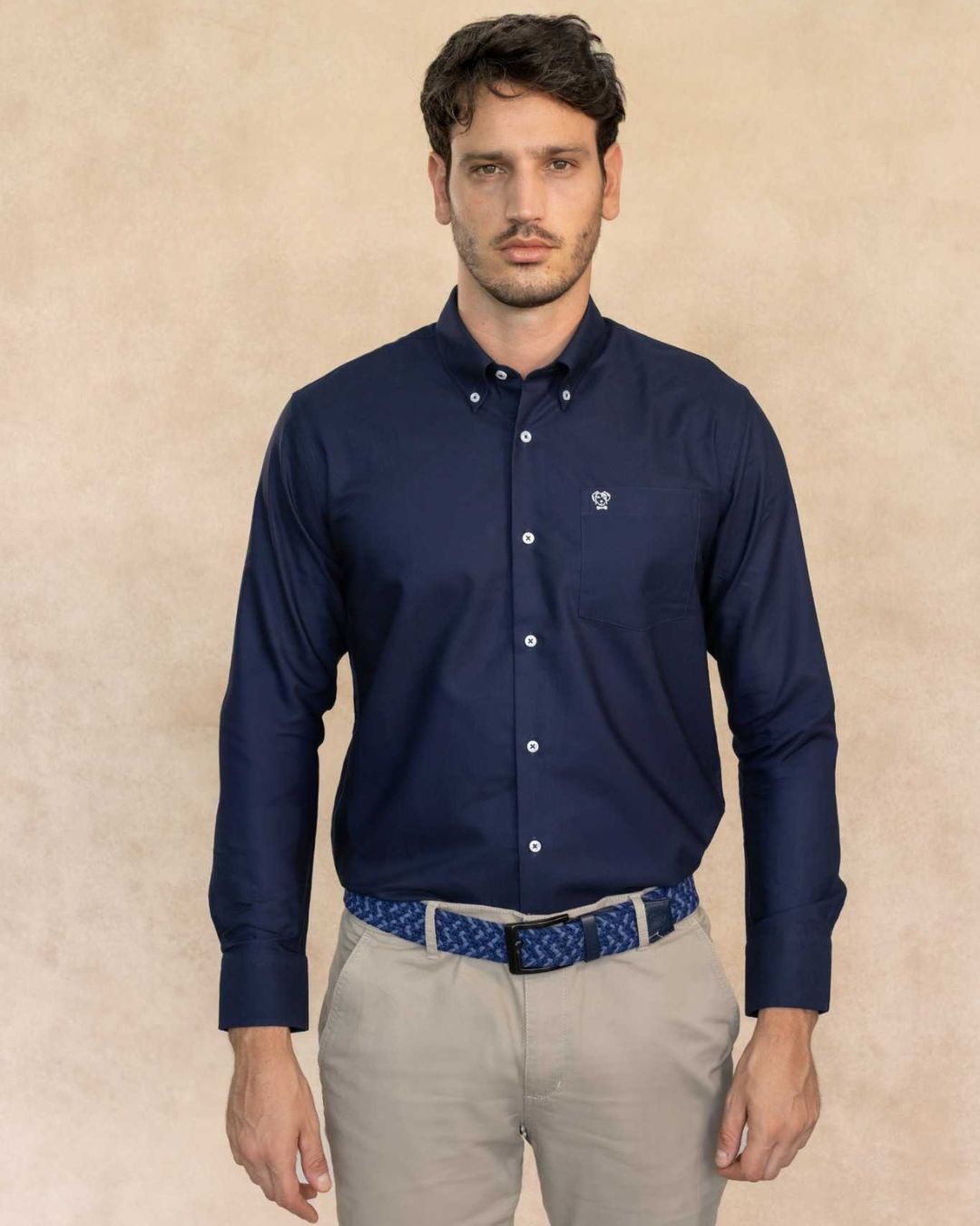 Camisa Antimanchas Oxford Cloth Azul Oscuro con Bolsillo - Regular Fit
