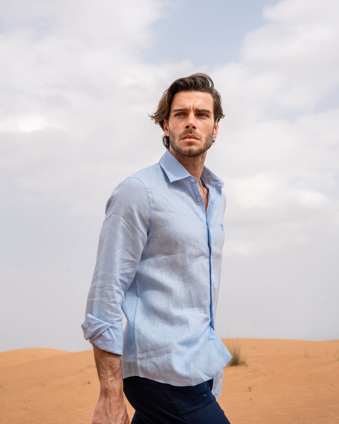 Camisa Lino Ecológica Celeste