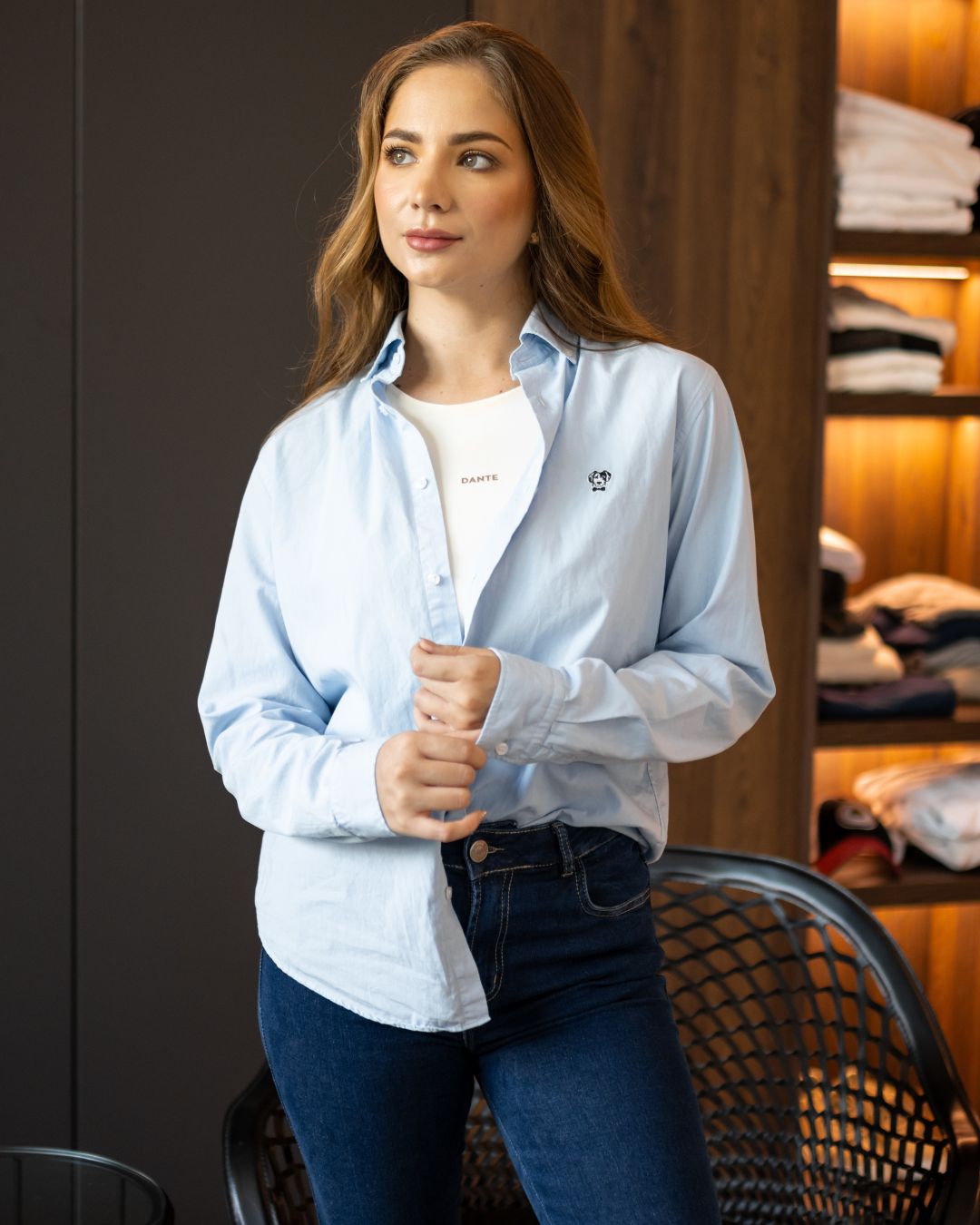 Camisa Antimanchas de Mujer Baby Blue - Slim Fit