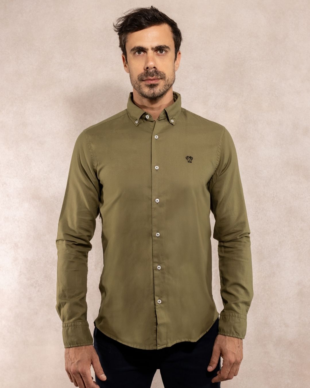 Camisa Antimanchas Oxford Verde Militar - Regular Fit