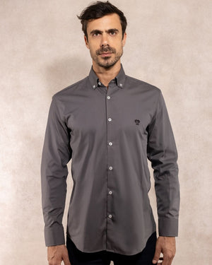 Camisa Antimanchas Popelina Gris Oscuro - Slim Fit