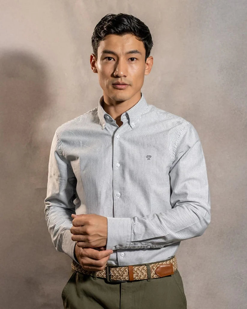 Camisa Antimanchas Oxford Rayas Dark Grey Cornell - Regular Fit
