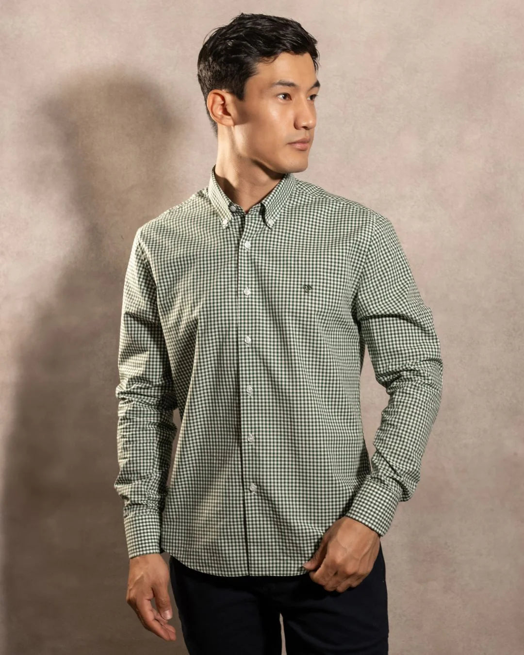 Camisa Antimanchas Popelina Cuadros Verde Oscuro Lugano - Regular Fit